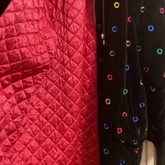 Vintage Escada Quilted Black Velvet Rainbow Ring Parka
